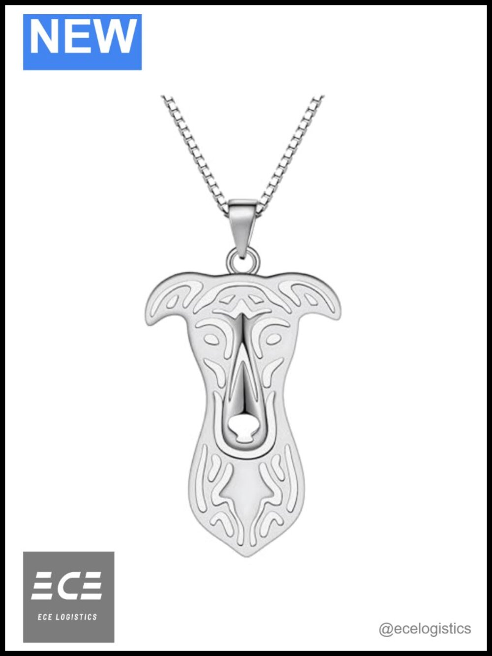 Sterling Silver Greyhound Dog Necklace 18" Box Chain Pendant